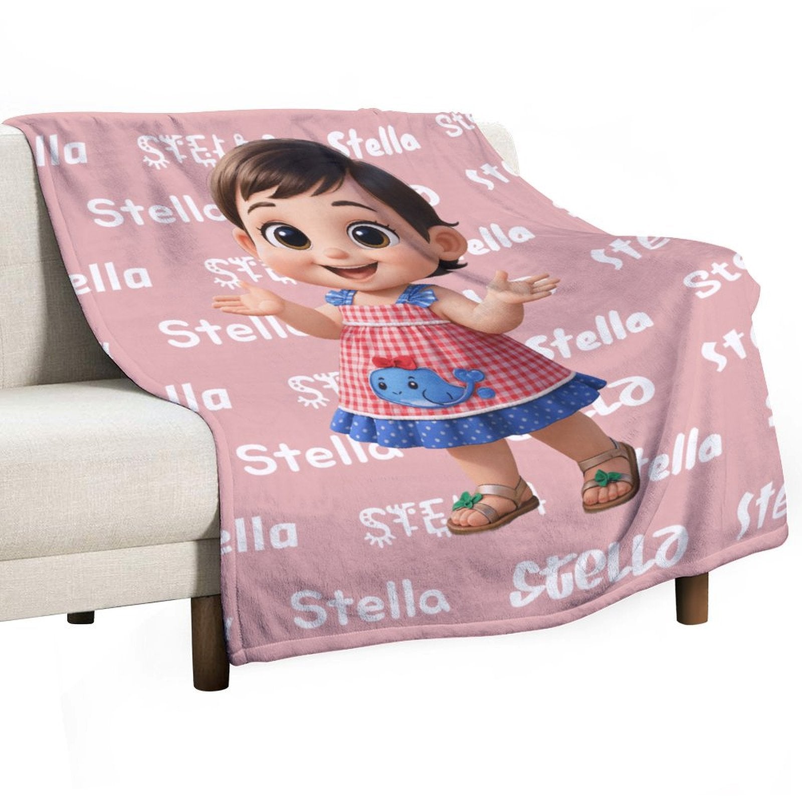 Character & Name Pattern Pink Blanket