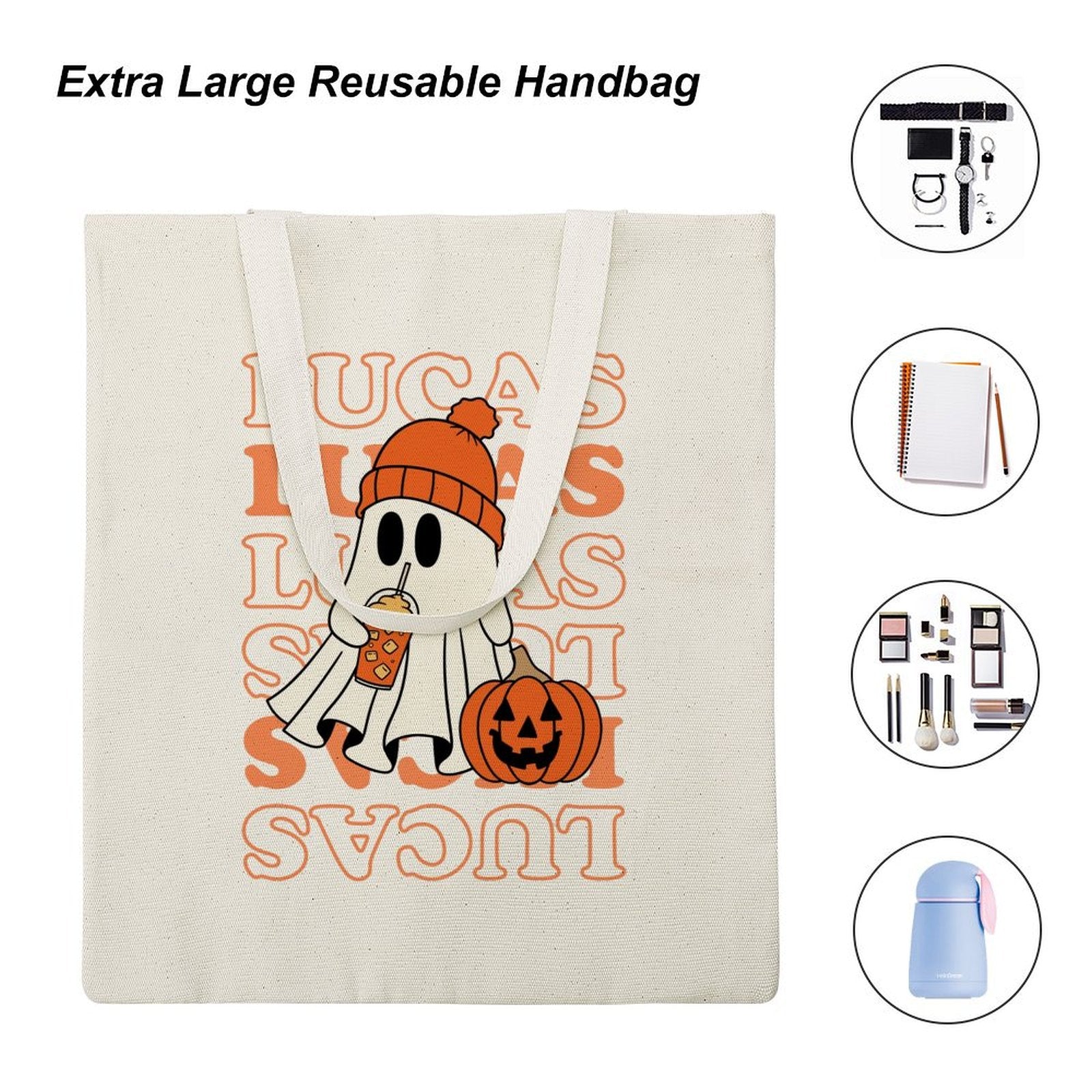 Ghost & Pumpkin Canvas Tote Bag