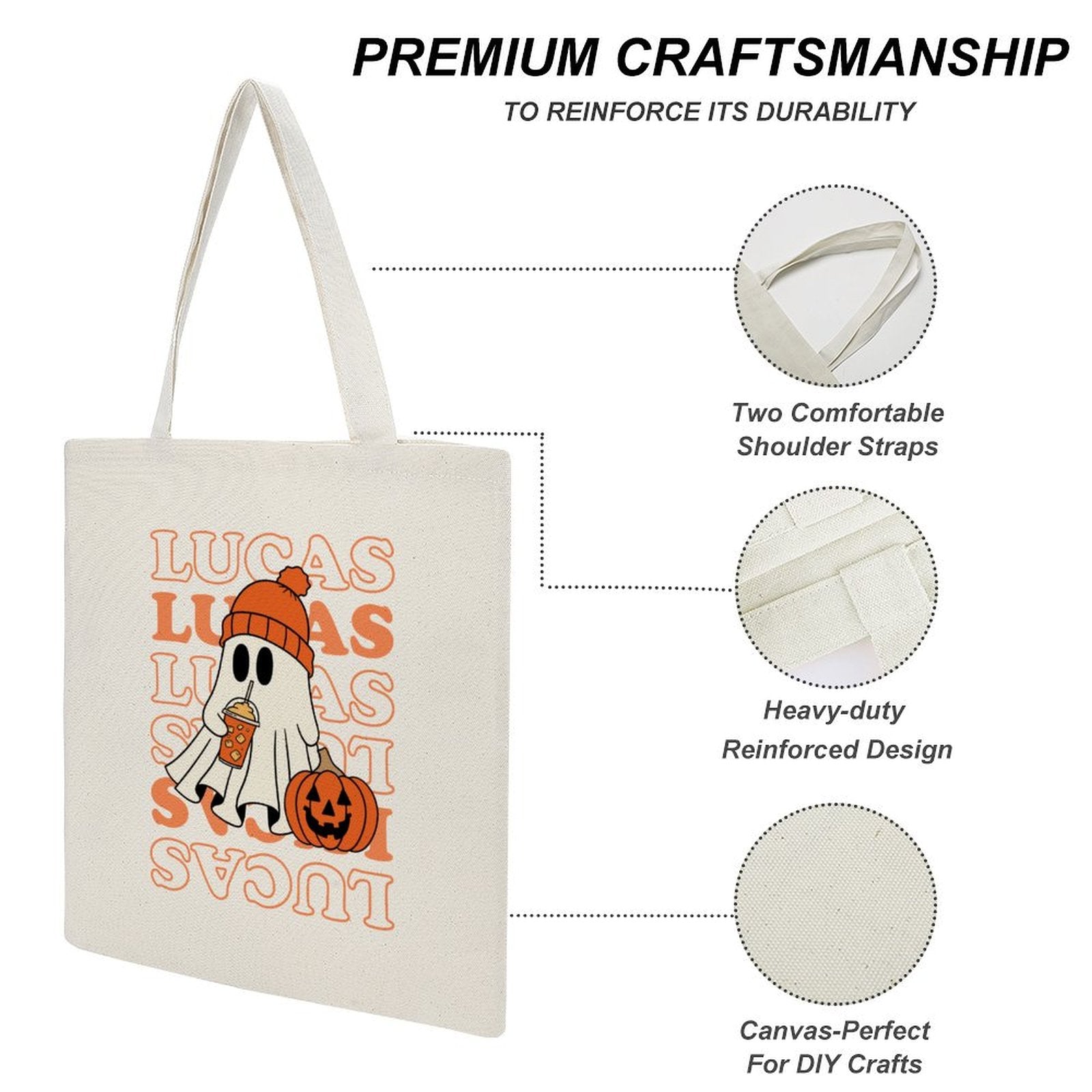 Ghost & Pumpkin Canvas Tote Bag