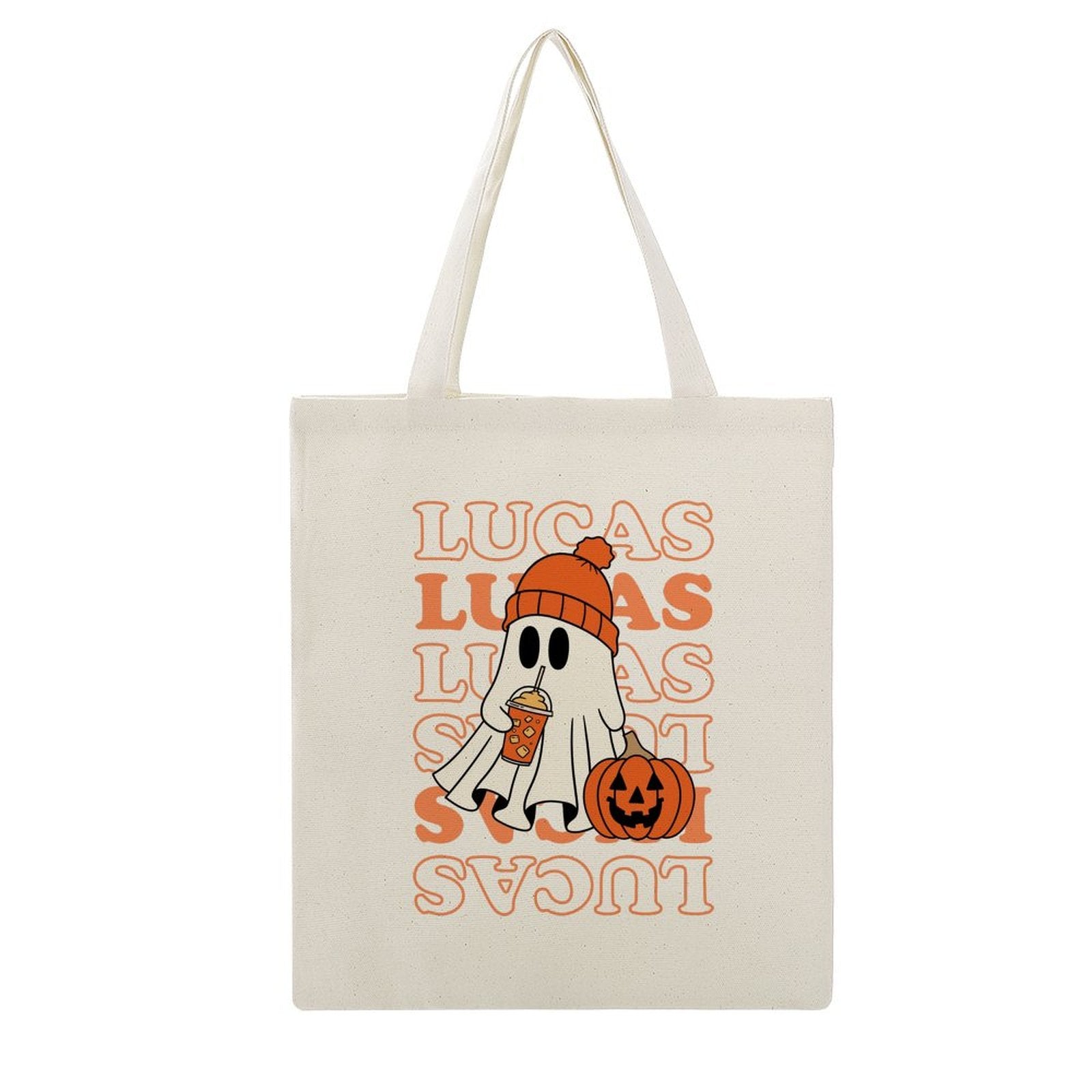 Ghost & Pumpkin Canvas Tote Bag